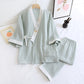 Butterfly Embroidered Cotton Gauze Kimono Loungewear - Green - XL - image 17