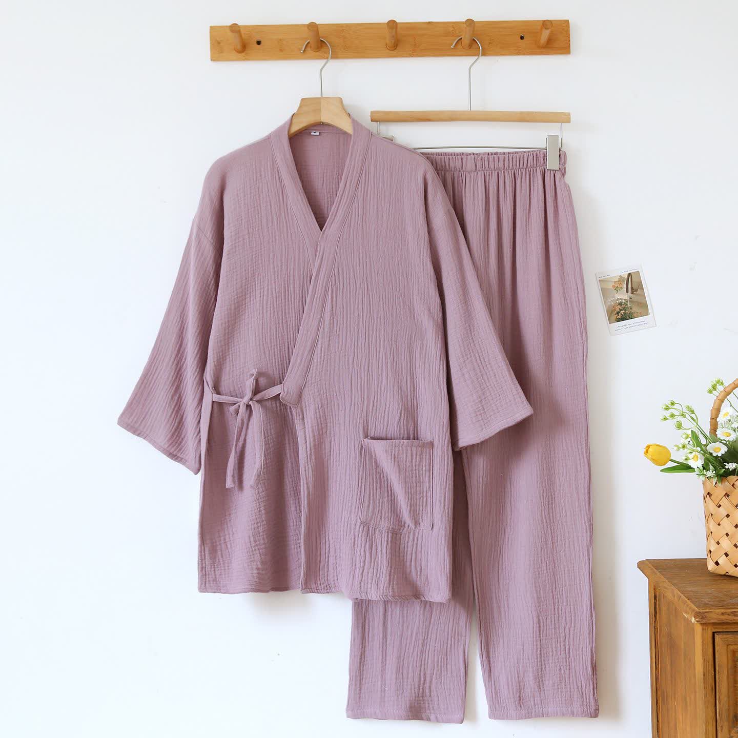 Unisex Minimalist Cotton Gauze Kimono Loungewear - Purple - Women XL - image 4