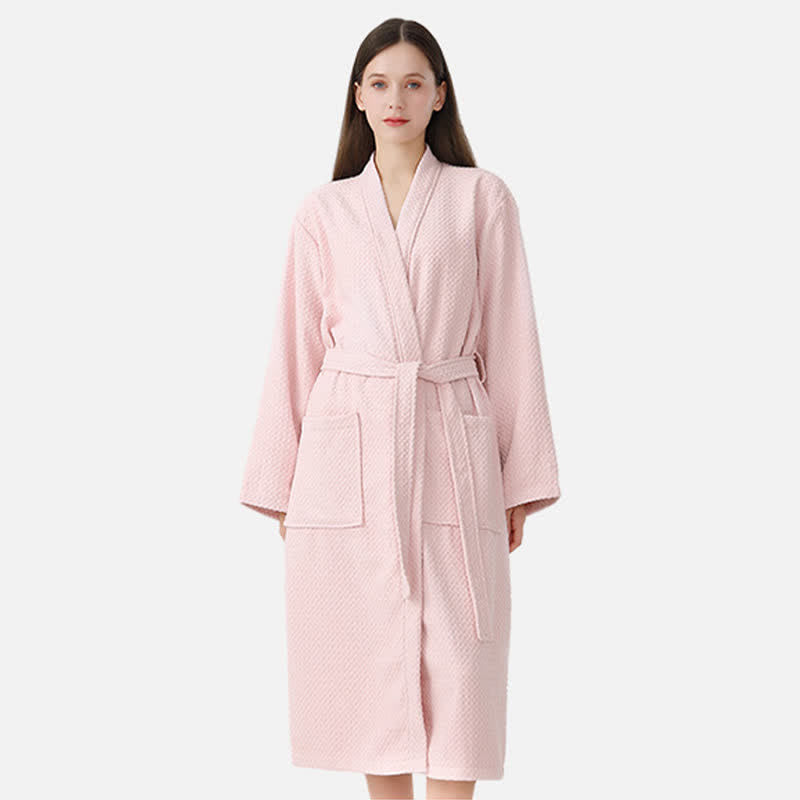 Ownkot Quick-drying Waffle Weave Cotton Spa Bathrobe - Light Pink - One size - image 10