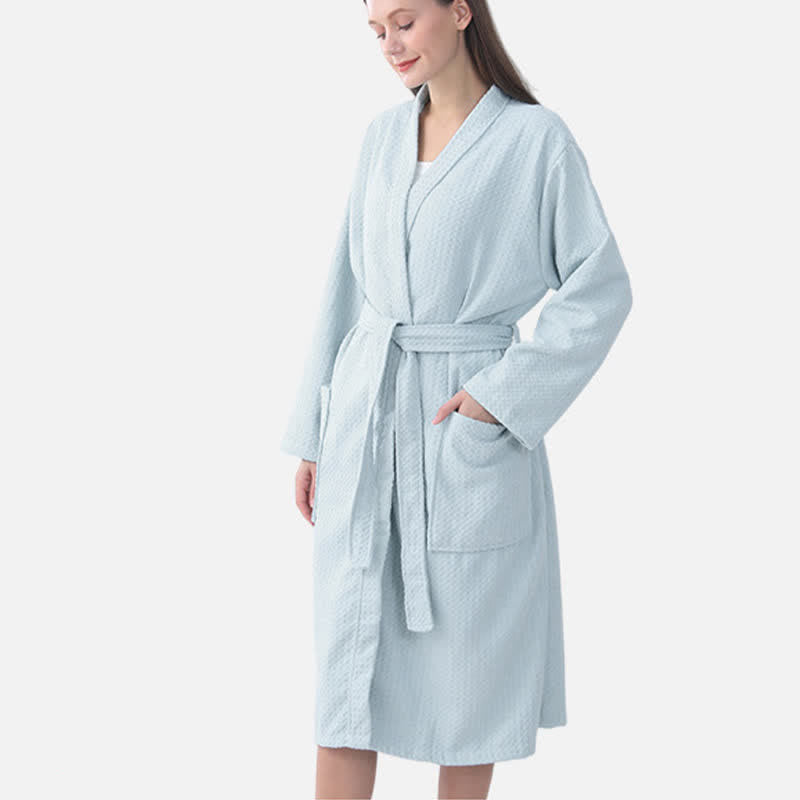 Ownkot Quick-drying Waffle Weave Cotton Spa Bathrobe - Light Blue - One size - image 18