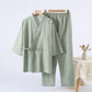 Subtle Plaid Cotton Gauze Kimono Loungewear - Green - XL - image 10