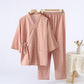 Subtle Plaid Cotton Gauze Kimono Loungewear - Orange - XL - image 9