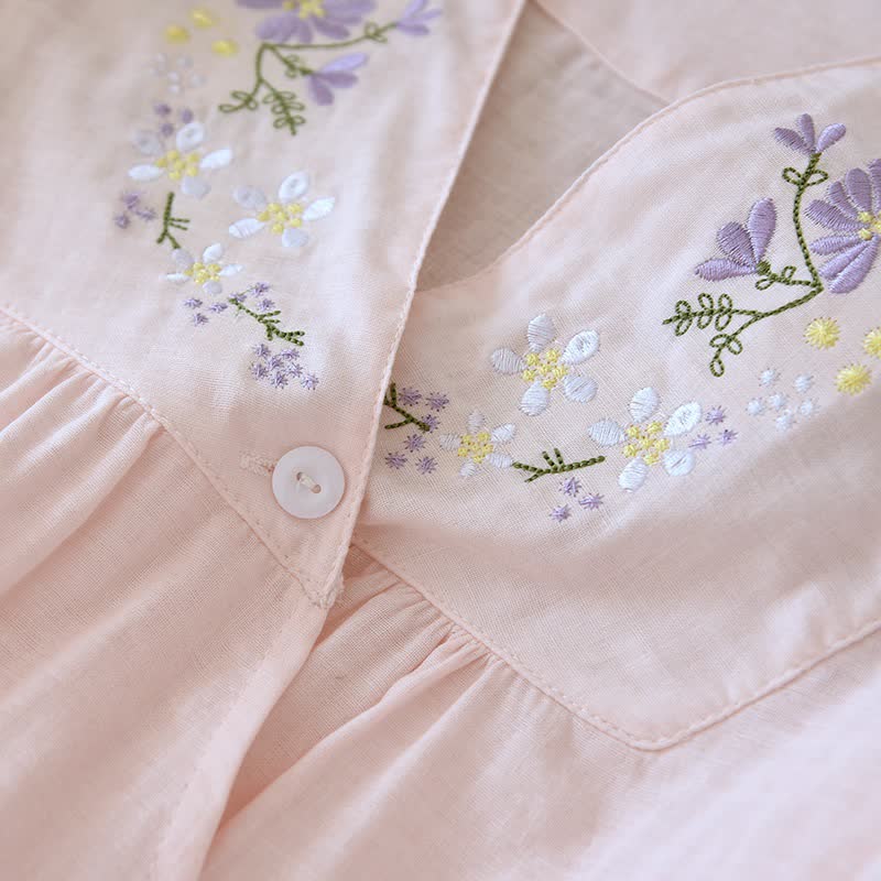 Floral Embroidery Cotton Gauze Kimono Loungewear - image 6