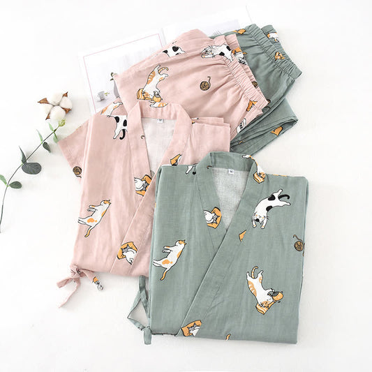 Couple Matching Cat Cotton Kimono Loungewear - image 1