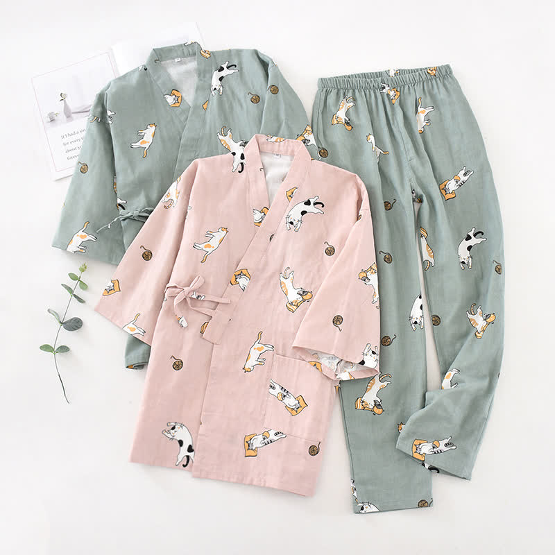 Couple Matching Cat Cotton Kimono Loungewear - image 0