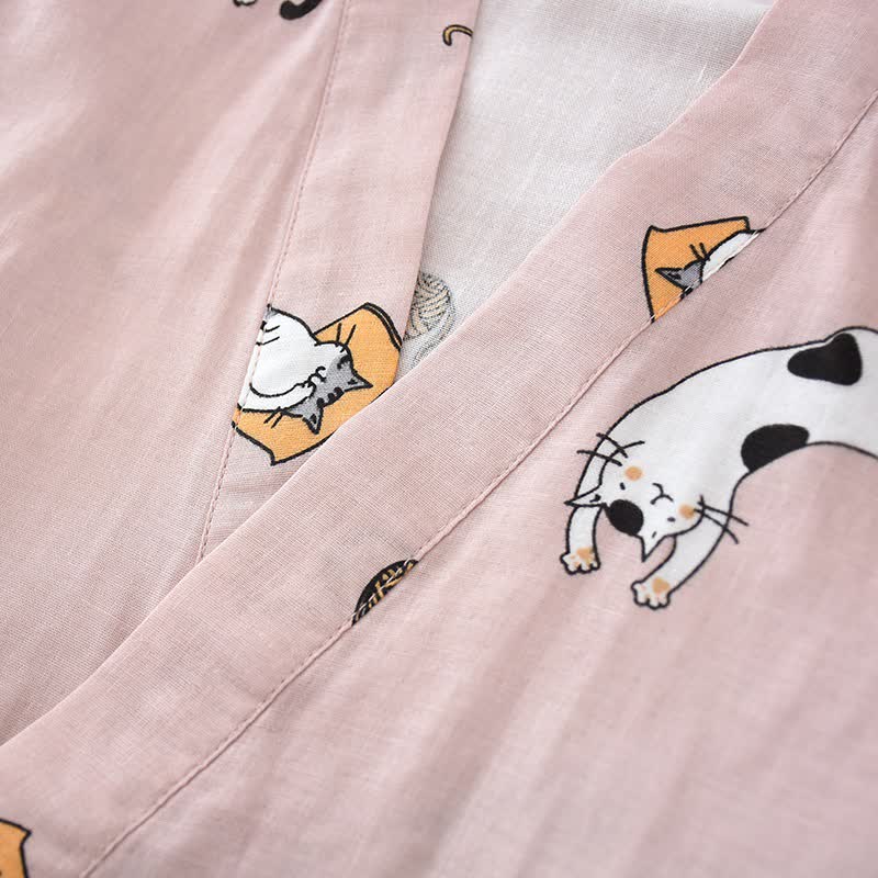 Couple Matching Cat Cotton Kimono Loungewear - image 12