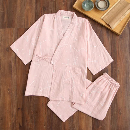 Couple Matching Line Cotton Kimono Loungewear - Pink - Women - L - image 2