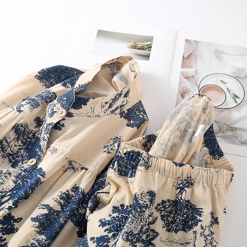 Retro Oriental Style Tree Cotton Loungewear - image 2