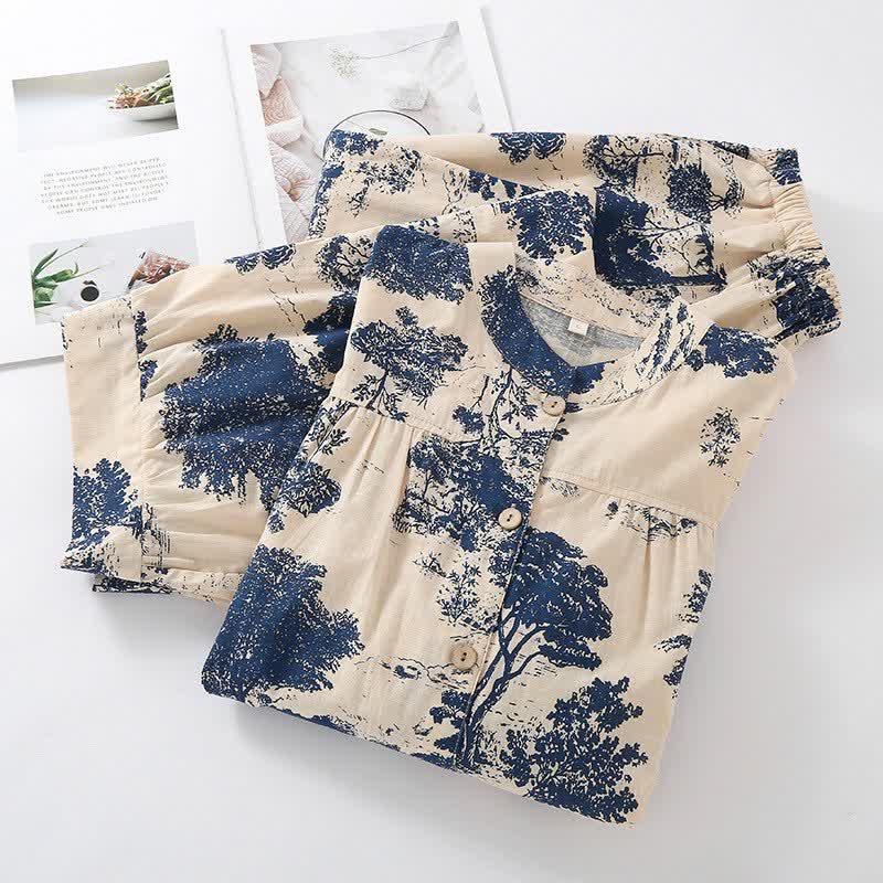 Retro Oriental Style Tree Cotton Loungewear - image 1