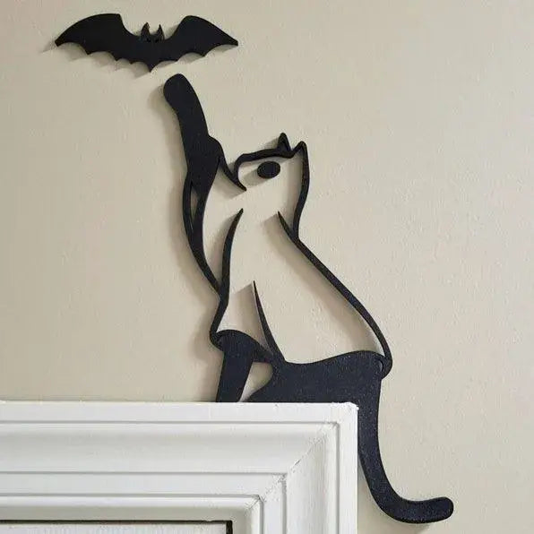 Bat Black Cat Door Frame Decor - 3PCS - Bat (3.15" x 0.98") & Cat (7.87" x 5.12") - image 1
