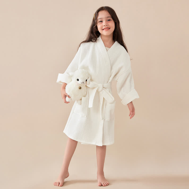 Solid Waffle Weave Cotton Child Bathrobe - image 1
