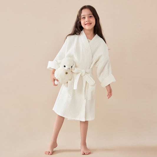 Solid Waffle Weave Cotton Child Bathrobe - image 1
