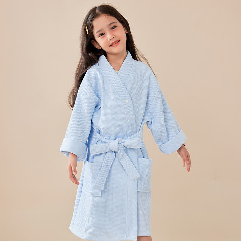 Solid Waffle Weave Cotton Child Bathrobe - image 9