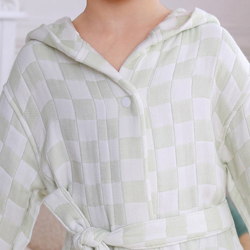 Checkered Hooded Cotton Gauze Child Bathrobe - image 9