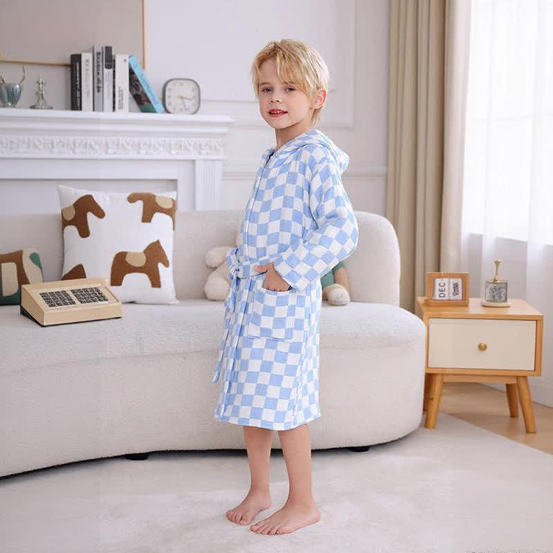 Checkered Hooded Cotton Gauze Child Bathrobe - image 3