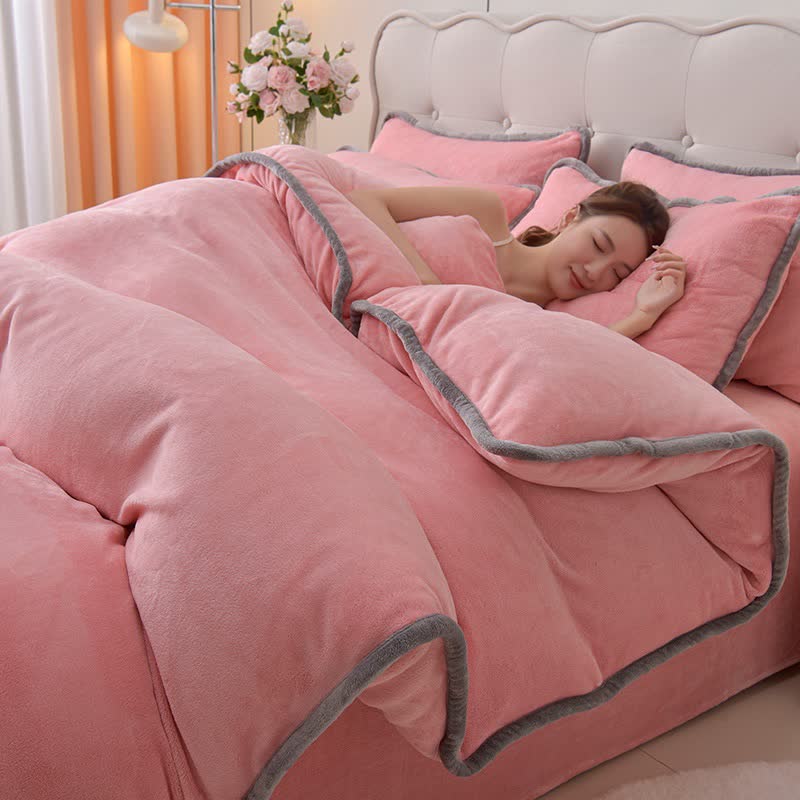 Reversible Solid Color Plush Bedding Set - Pink - Bedding Set - King - image 1