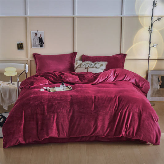 Simple Reversible Solid Plush Bedding Set - Wine - Bedding Set - King - image 0
