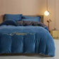 Happiness Embroidered Plush Bedding Set(4PCS) - Blue & Gray - King - image 15