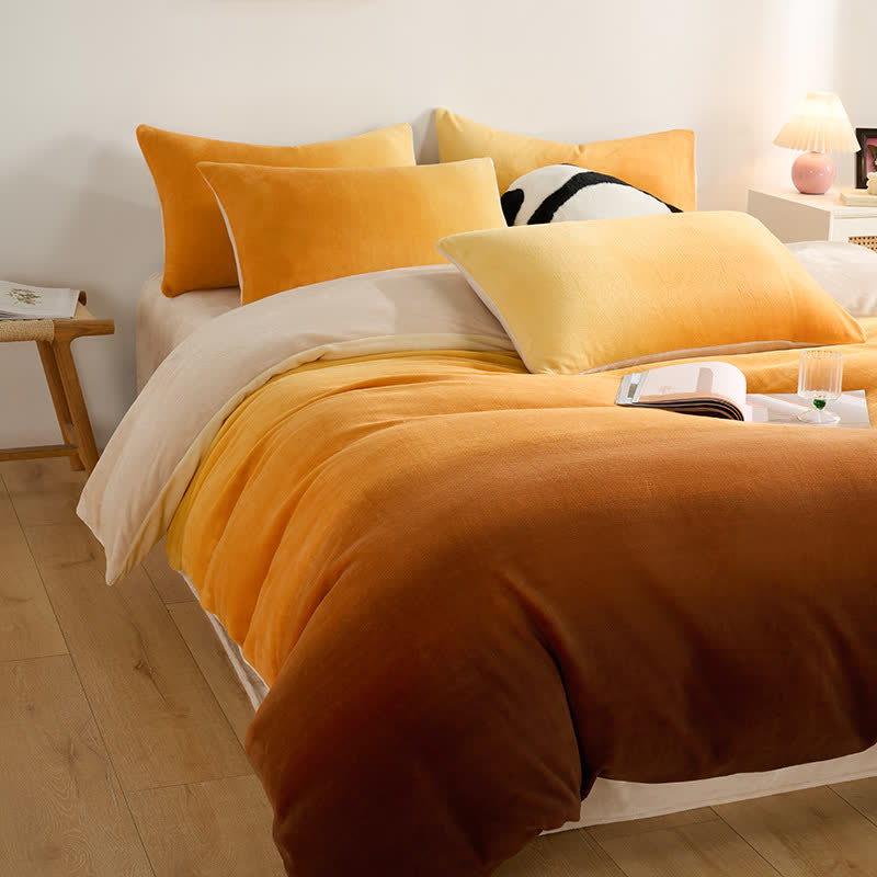 Gradient Plush Warm Bedding Set(4PCS) - Yellow - King - image 0