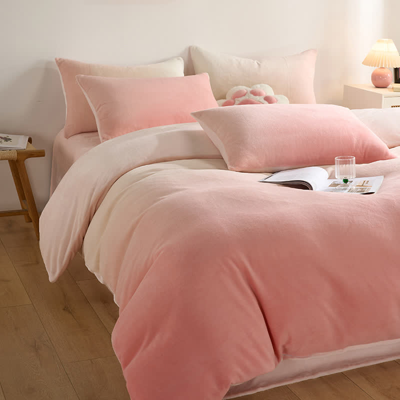 Gradient Plush Warm Bedding Set(4PCS) - Pink - King - image 5