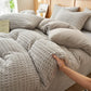 Plaid Textured Fluffy Bedding Set(4PCS) - Light Gray - King - image 7