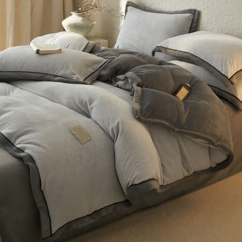Waffle Textured  Reversible Plush Bedding Set(4PCS) - Gray - King - image 17
