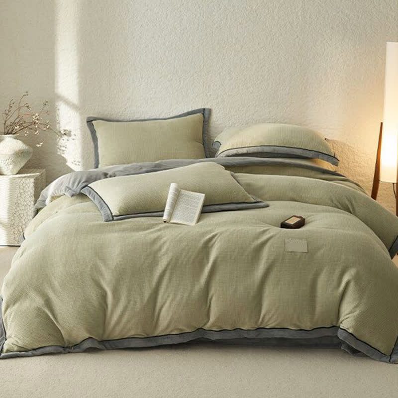 Waffle Textured  Reversible Plush Bedding Set(4PCS) - image 12