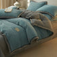 Waffle Textured  Reversible Plush Bedding Set(4PCS) - Blue - King - image 2