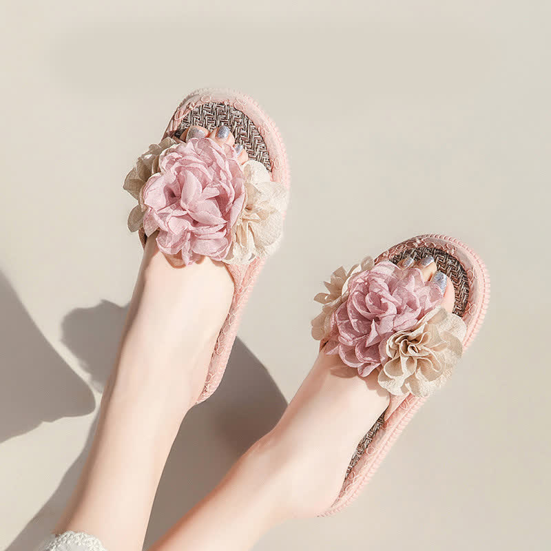 Chiffon Floral Linen House Slippers - image 2
