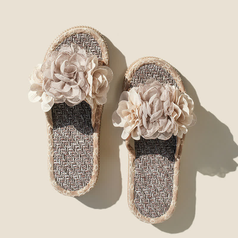 Chiffon Floral Linen House Slippers - image 14