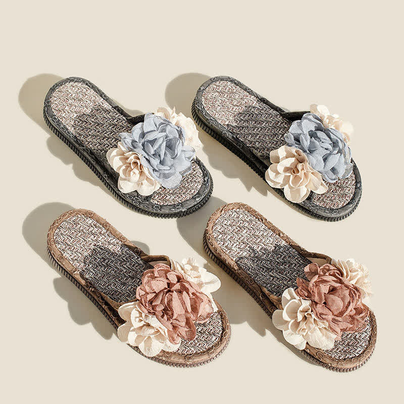 Chiffon Floral Linen House Slippers - image 1
