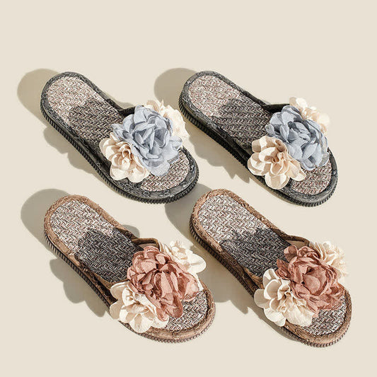 Chiffon Floral Linen House Slippers - image 1