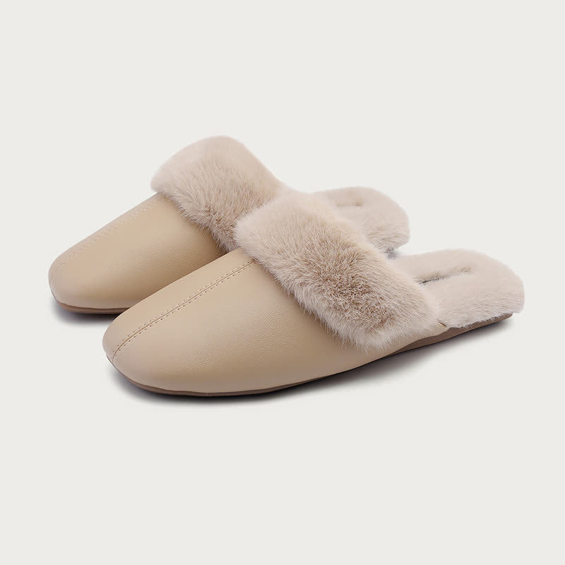 Simple Solid Plush House Slippers - Apricot - L - image 4