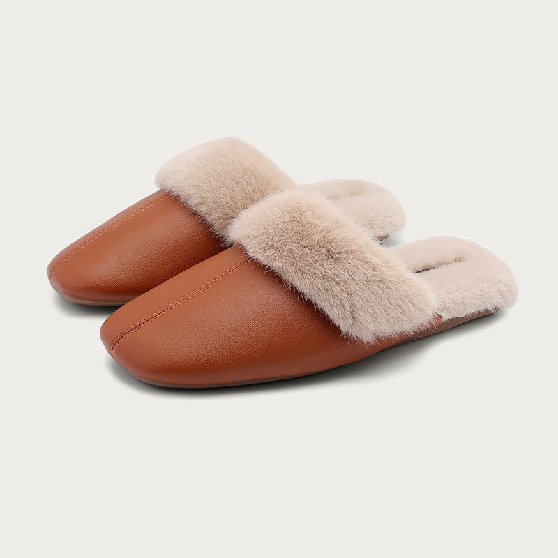 Simple Solid Plush House Slippers - Caramel - L - image 7