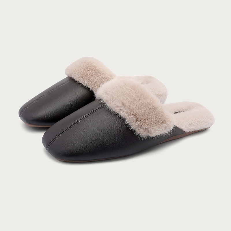 Simple Solid Plush House Slippers - Black&Gray - 2XL - image 9
