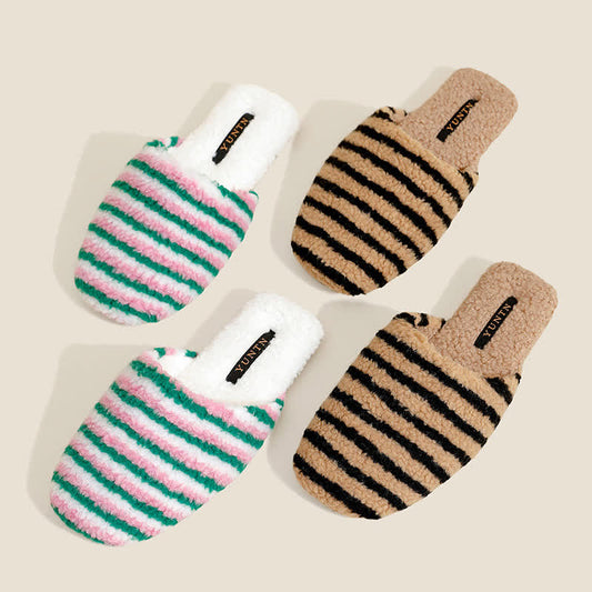 Striped Plush Warm House Slippers - image 1