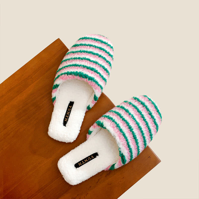 Striped Plush Warm House Slippers - image 7