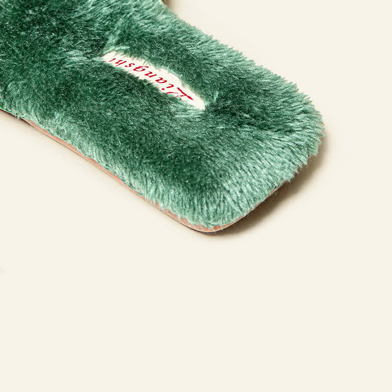 Retro Floral Embroidered Plush House Slippers - image 6