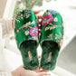 Retro Floral Embroidered Plush House Slippers - image 4