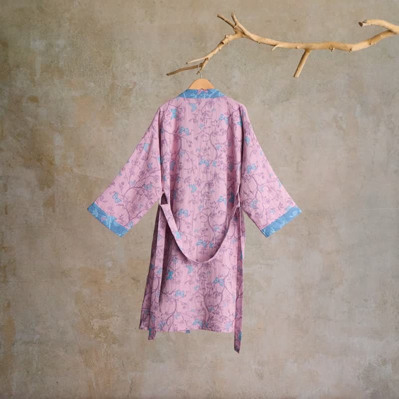 Elegant Floral Butterfly Cotton Gauze Kimono Robe - image 8