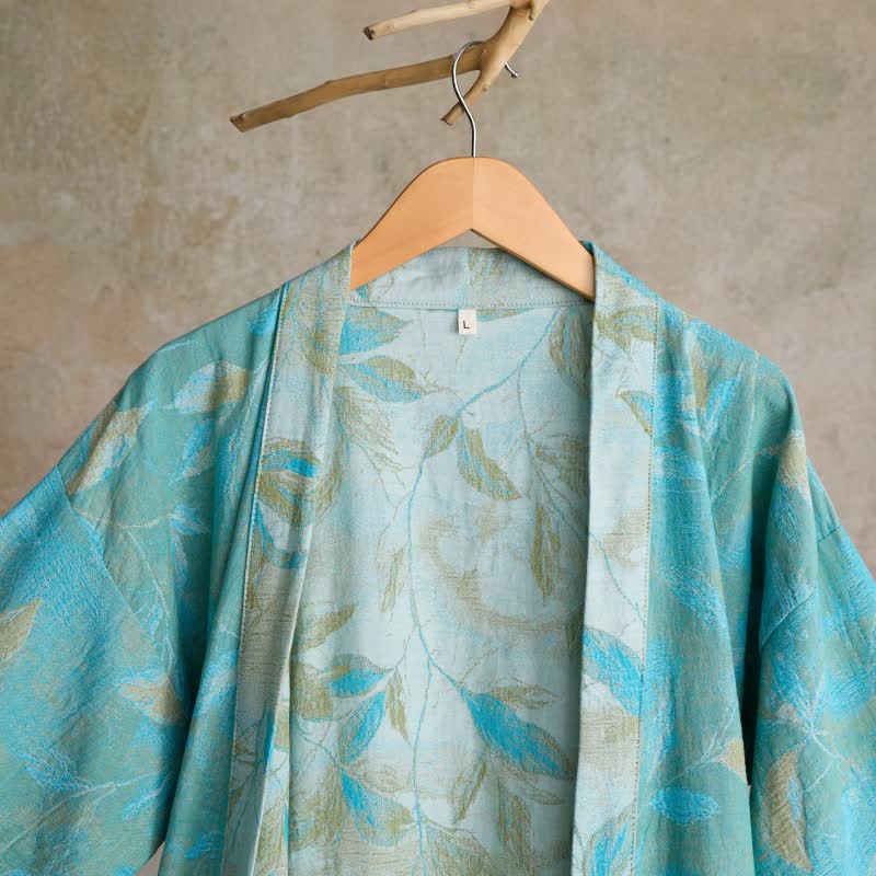 Weekend Escapades Natural Leaf Cotton Gauze Kimono Robe - image 4