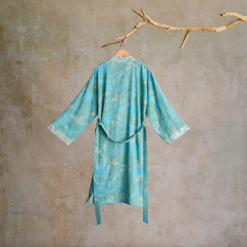 Weekend Escapades Natural Leaf Cotton Gauze Kimono Robe - image 2
