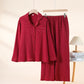 Red Floral Pure Cotton Pajama Set - Red - Lapel Neck - XXL - image 13