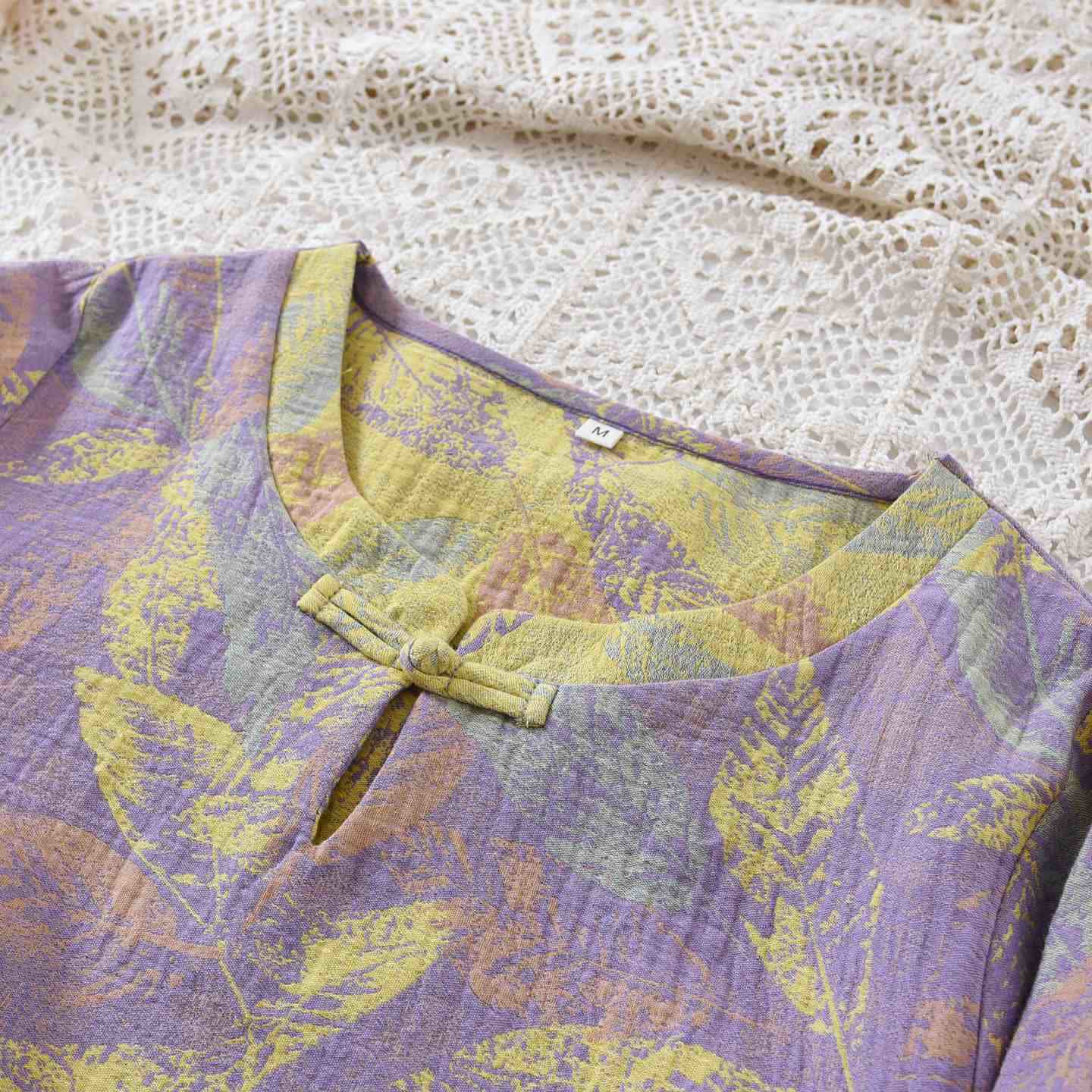 Oriental Style Leaf Pure Cotton Pajama Set - image 4