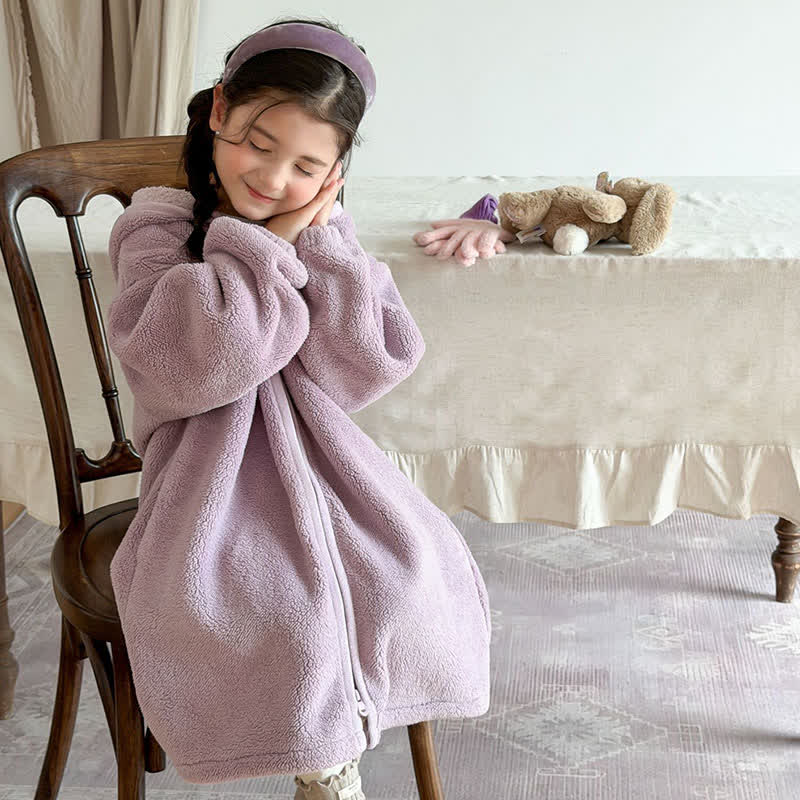 Simple Hooded Plush Zip-Up Child Robe - image 22
