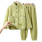 Solid Button Child Plush Loungewear Set - Green - Child:170cm - image 13