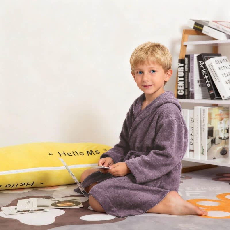 Solid Hooded Cotton Child Bathrobe - image 8