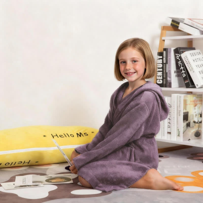 Solid Hooded Cotton Child Bathrobe - image 7