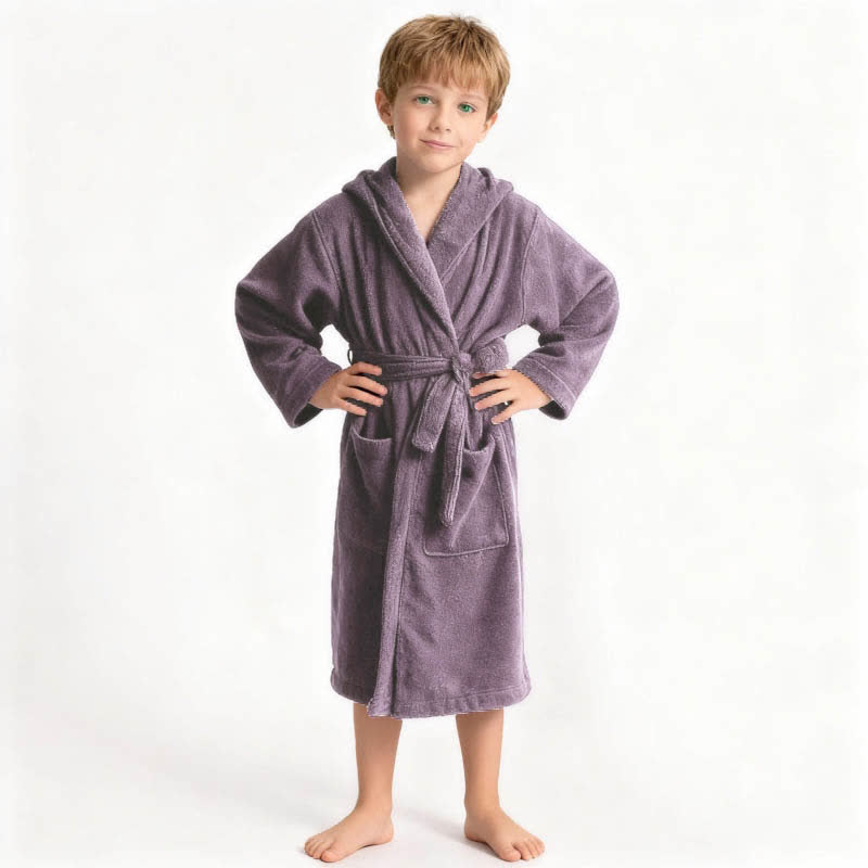 Ownkoti Solid Hooded Cotton Child Bathrobe - Purple - L - image 6