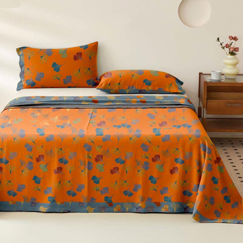 Ginkgo Biloba Cotton Jacquard Sheet Bedspread - Orange - 2PCS Pillowcases - 40" x 20" - image 4